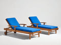 Lettino prendisole - Legno-Tessuto - 200 x 70 x 90 cm - Blu-Legno naturale - Stile moderno