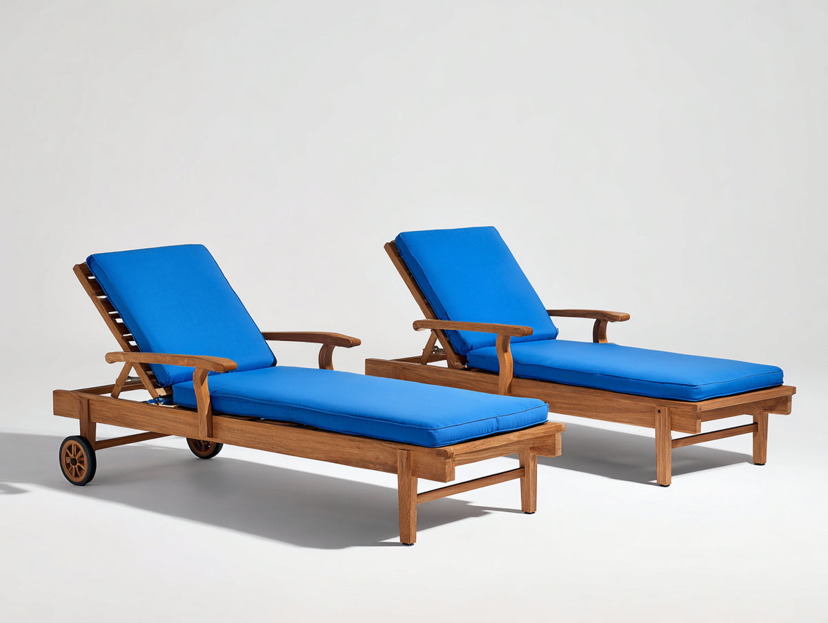 Lettino prendisole - Legno-Tessuto - 200 x 70 x 90 cm - Blu-Legno naturale - Stile moderno