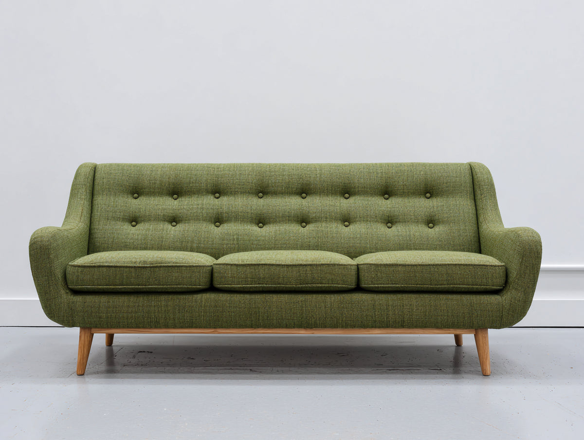 Divano lineare - Tessuto-Legno - 210 x 90 x 88 cm - Verde oliva - Mid-century moderno
