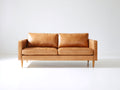 Divano lineare - Pelle-Legno - 198 x 87 x 79 cm - Cammello - Moderno