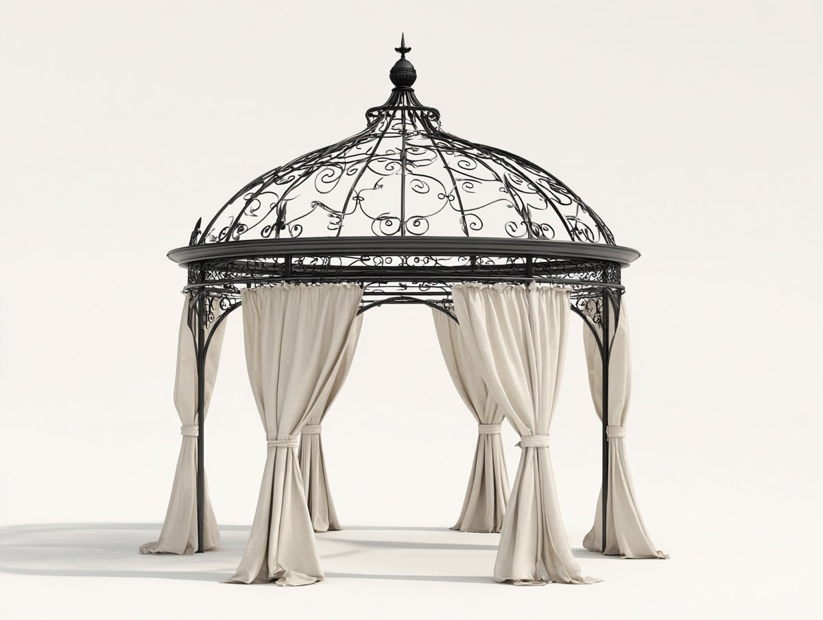 Pergola da giardino-Metallo-350x350x300 cm-Nero-Beige-Stile classico elegante