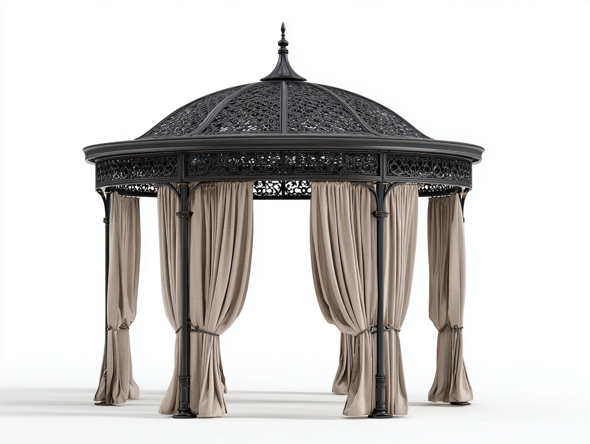 Pergola da giardino-Metallo-400x400x300 cm-Nero-Beige-Stile classico elegante