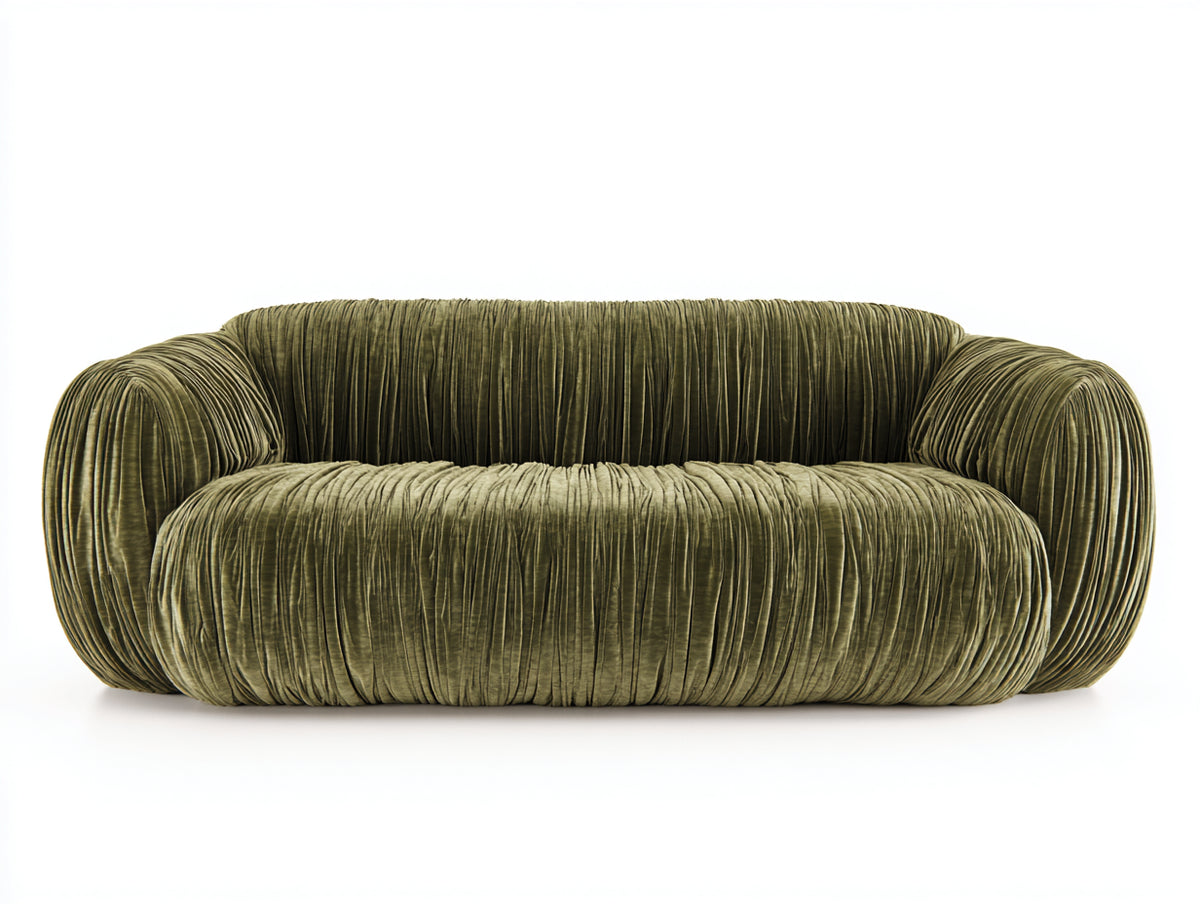 Divano lineare - Velluto - 220 x 95 x 72 cm - Verde oliva - Moderno