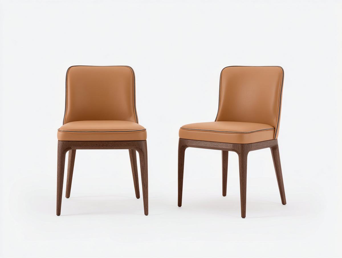 Sedia da pranzo - legno-similpelle - 54 x 51 x 84 cm - cognac-noce scuro - stile moderno