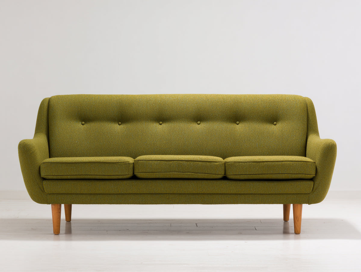Divano lineare - Tessuto-Legno - 212 x 91 x 87 cm - Verde oliva - Mid-century moderno