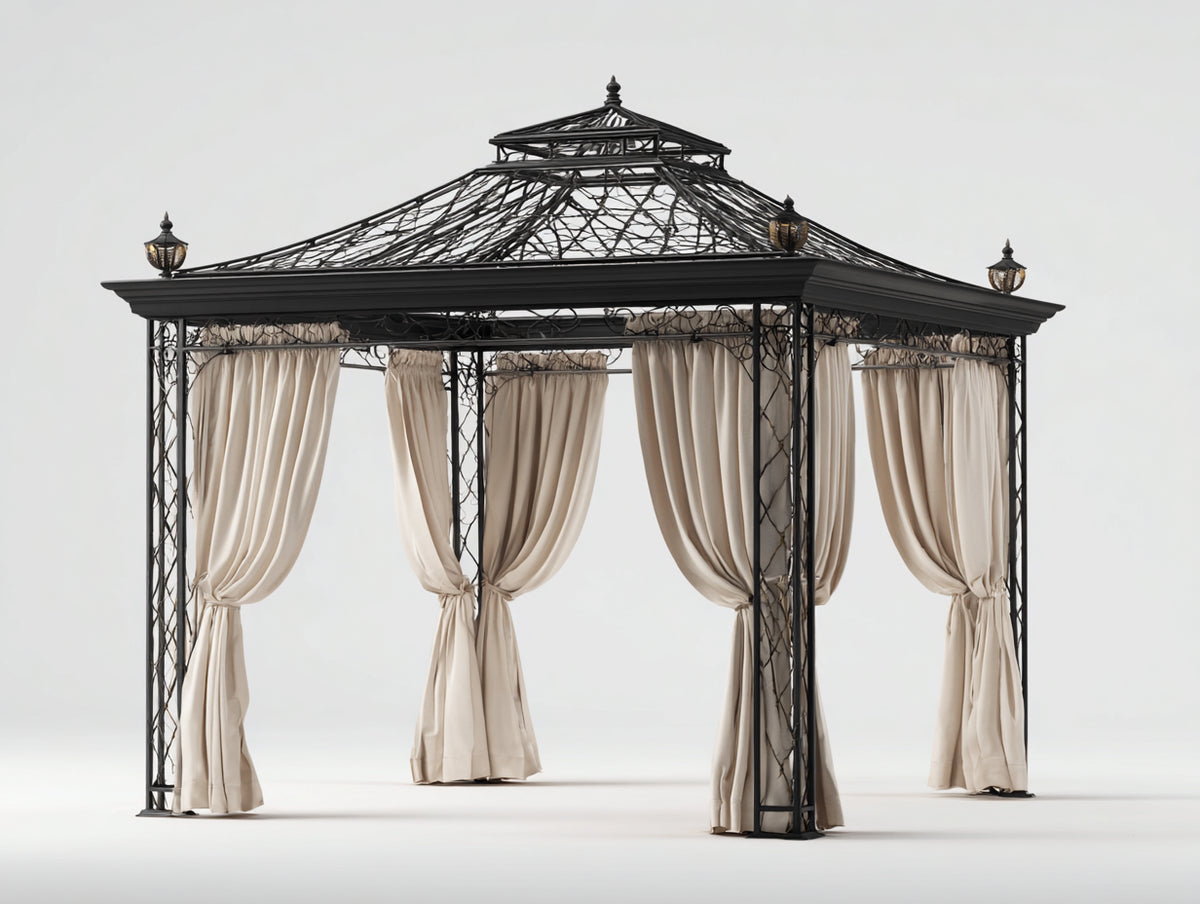 Pergola da giardino-Metallo-300x300x270 cm-Nero-Beige-Elegante design esterno
