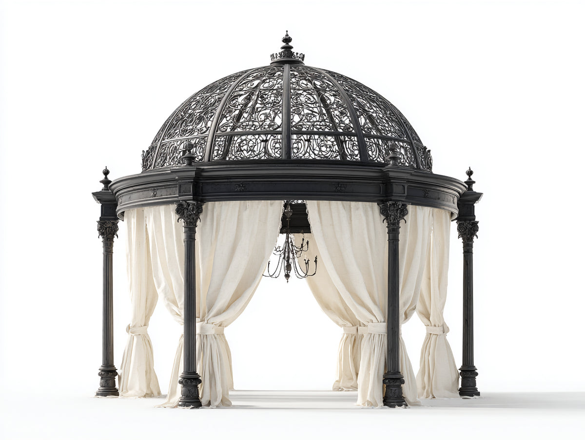 Pergola da giardino-Metallo-350x350x300 cm-Nero-Beige-Stile classico elegante