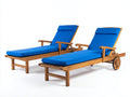 Lettino prendisole - Legno-Tessuto - 200 x 70 x 90 cm - Blu-Legno naturale - Stile moderno