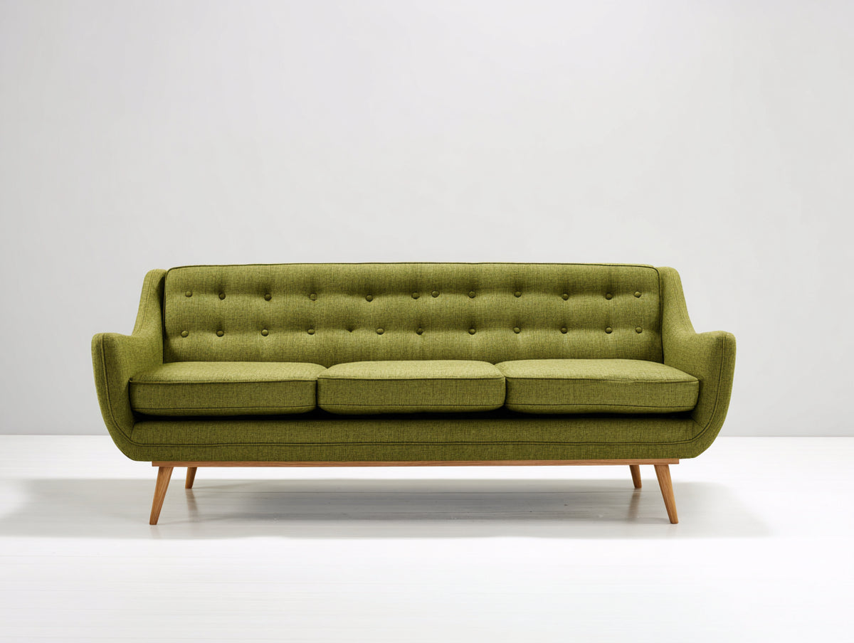 Divano lineare - Tessuto-Legno - 208 x 89 x 86 cm - Verde oliva - Mid-century moderno