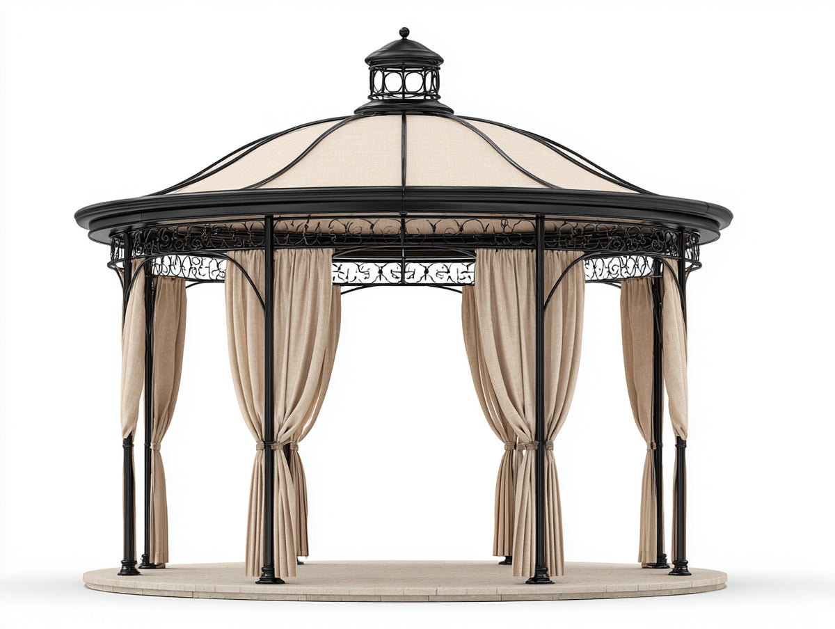 Pergola da giardino-Metallo-500x300x300 cm-Nero-Beige-Stile classico elegante