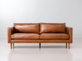 Divano lineare - Pelle-Legno - 205 x 90 x 82 cm - Cognac - Moderno