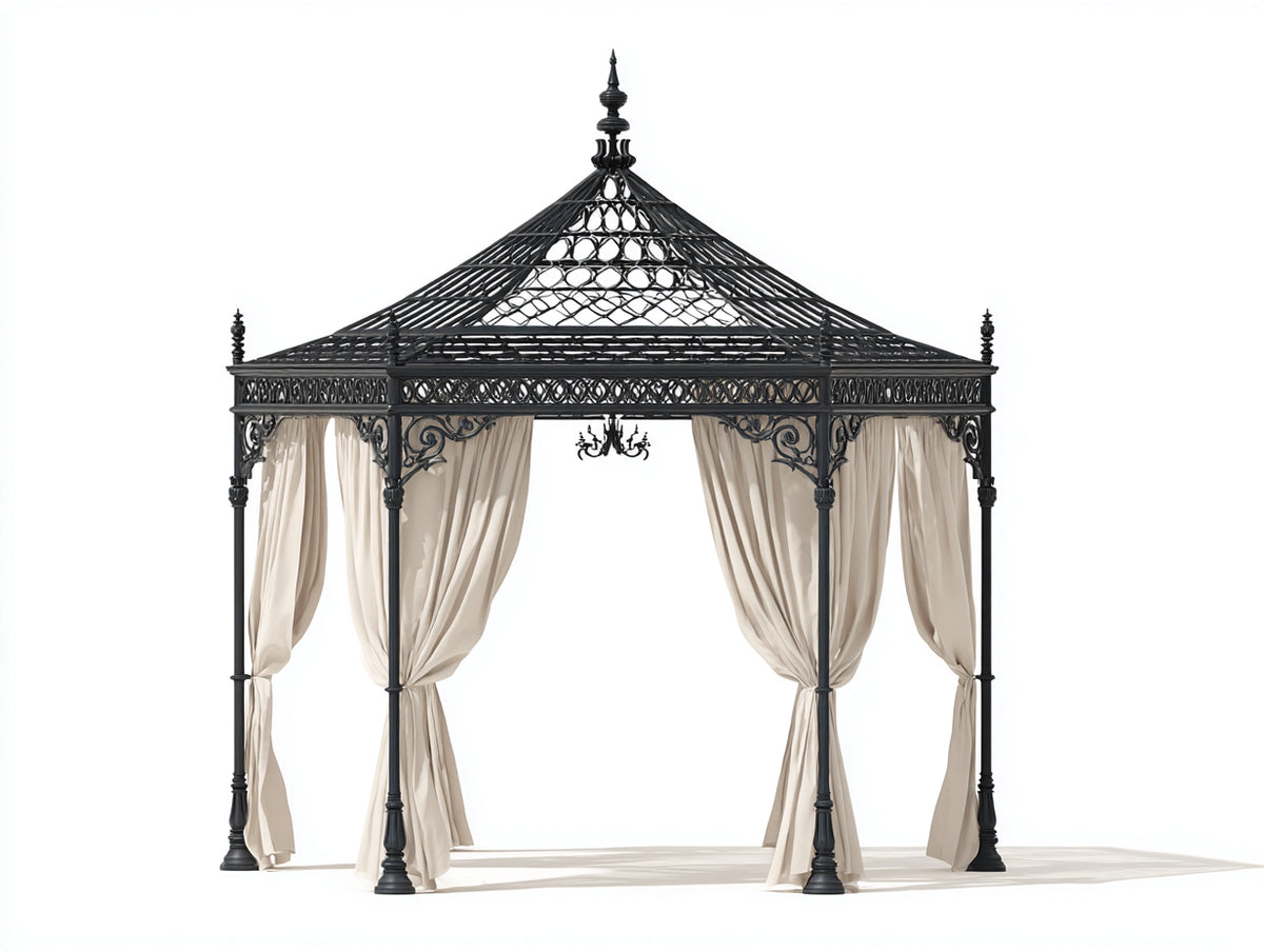 Pergola da giardino-Metallo-400x300x300 cm-Nero-Beige-Stile classico elegante