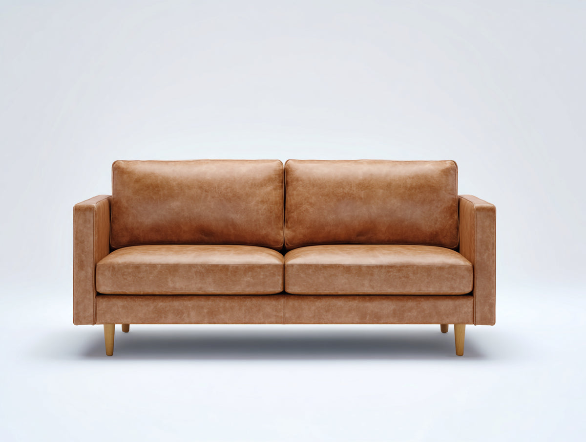 Divano lineare - Pelle-Legno - 190 x 88 x 82 cm - Cognac - Moderno