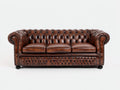Divano lineare - Pelle-Legno-Metallo - 220 x 98 x 82 cm - Marrone scuro - Chesterfield classico