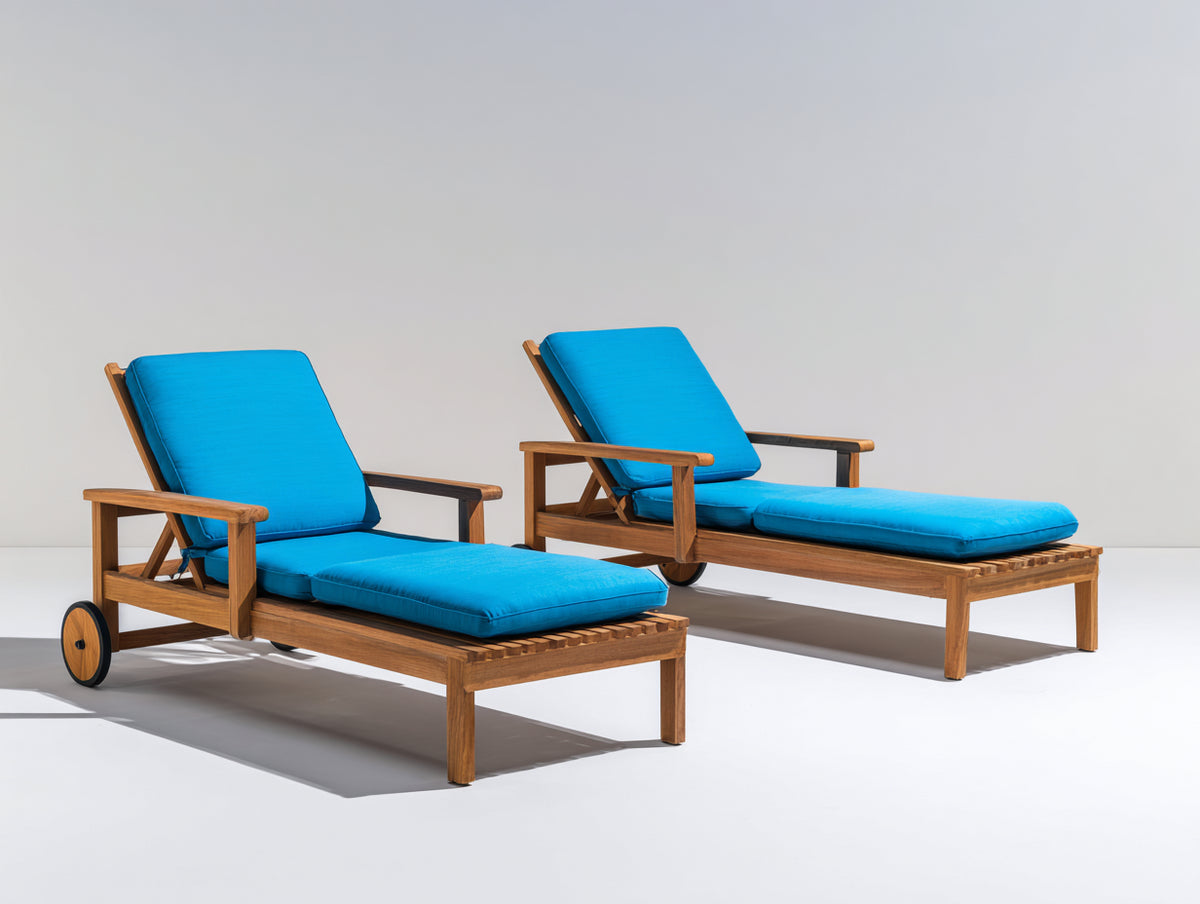 Lettino prendisole - Legno-Tessuto - 200 x 70 x 90 cm - Blu-Legno naturale - Stile moderno