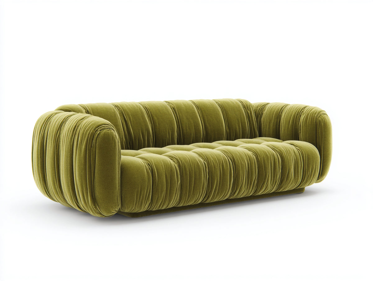 Divano lineare - Velluto - 225 x 96 x 74 cm - Verde oliva - Moderno