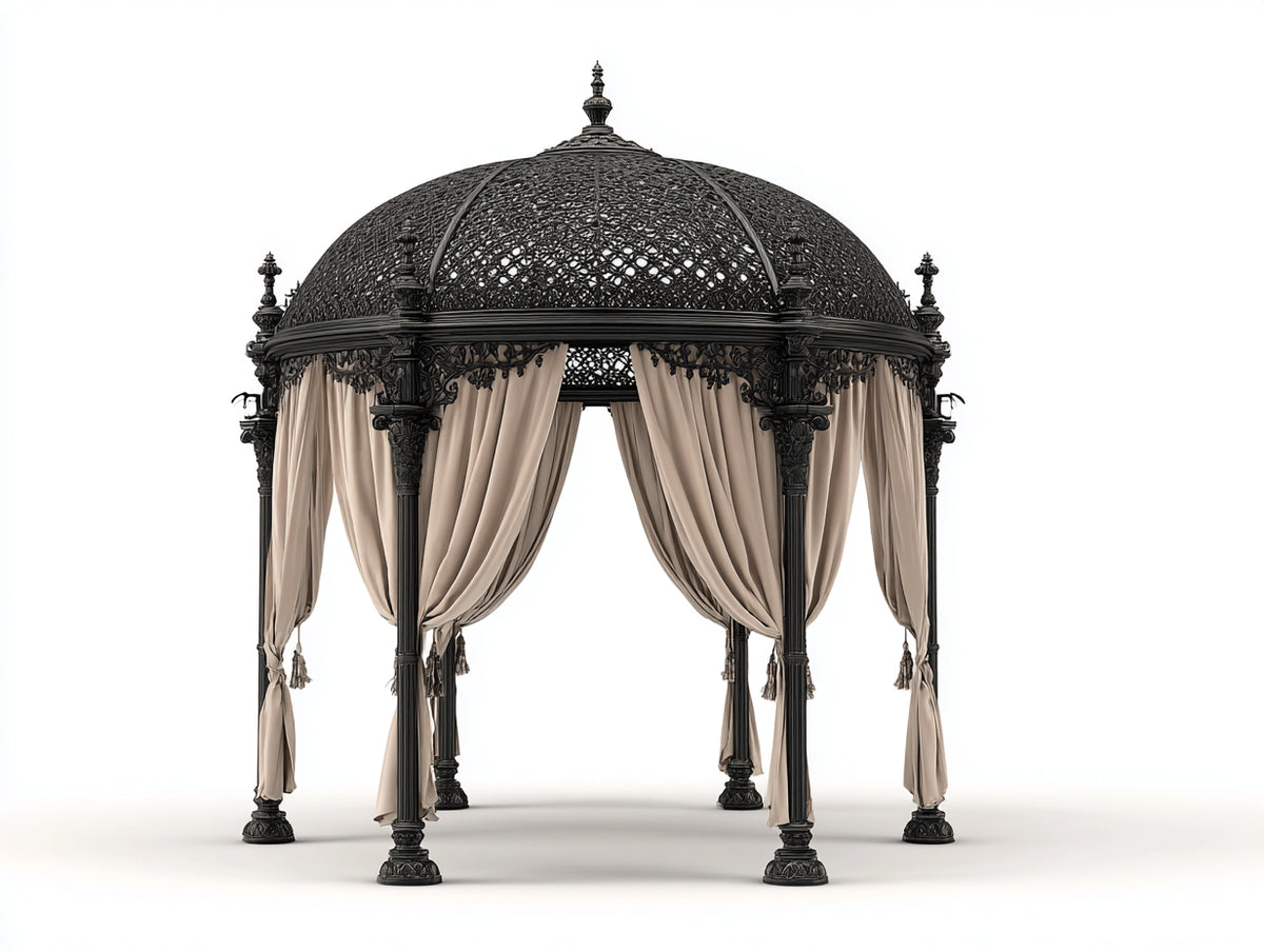 Pergola da giardino-Metallo-350x350x300 cm-Nero-Beige-Stile classico elegante