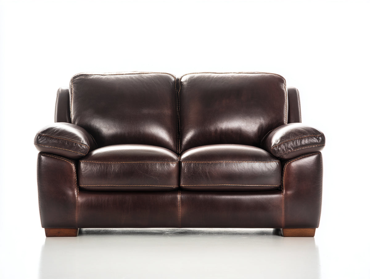 Divano lineare - Pelle-Legno - 176 x 94 x 91 cm - Marrone scuro - Contemporaneo